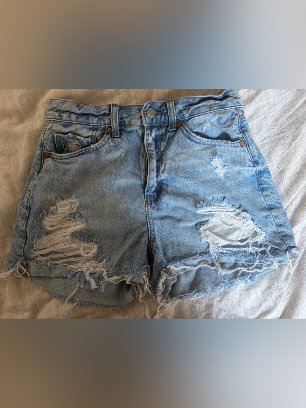 American Eagle Outfitters Light Blue Distressed Denim Shorts